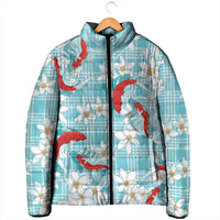 Turquoise Palaka Hawaii Aloha Padded Jacket Koi Pond Mix Plumeria - Polynesian Pride