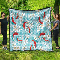 Turquoise Palaka Hawaii Aloha Quilt Koi Pond Mix Plumeria - Polynesian Pride