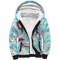 Turquoise Palaka Hawaii Aloha Sherpa Hoodie Koi Pond Mix Plumeria - Polynesian Pride