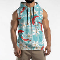 Turquoise Palaka Hawaii Aloha Sleeveless Zip Hoodie Koi Pond Mix Plumeria - Polynesian Pride