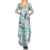 Turquoise Palaka Hawaii Aloha Summer Maxi Dress Koi Pond Mix Plumeria LT7 - Polynesian Pride