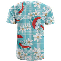 Turquoise Palaka Hawaii Aloha T Shirt Koi Pond Mix Plumeria LT7 - Polynesian Pride