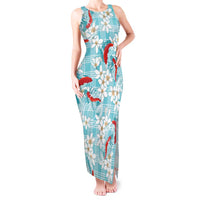 Turquoise Palaka Hawaii Aloha Tank Maxi Dress Koi Pond Mix Plumeria - Polynesian Pride