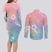 Aloha Hawaii Floral Tapa Couples Matching Long Sleeve Bodycon Dress and Long Sleeve Button Shirt Patchwork Pastel Candy LT7 - Polynesian Pride
