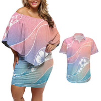 Aloha Hawaii Floral Tapa Couples Matching Off Shoulder Short Dress and Hawaiian Shirt Patchwork Pastel Candy LT7 Pastel - Polynesian Pride