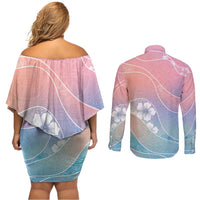 Aloha Hawaii Floral Tapa Couples Matching Off Shoulder Short Dress and Long Sleeve Button Shirt Patchwork Pastel Candy LT7 - Polynesian Pride