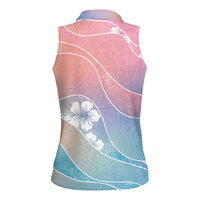 Aloha Hawaii Floral Tapa Women Sleeveless Polo Shirt Patchwork Pastel Candy LT7 - Polynesian Pride