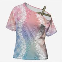 Hawaii Aloha Plumeria Lei Pastel Candy Palaka Cross Shoulder Shirt LT7 Female Pastel - Polynesian Pride