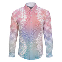 Hawaii Aloha Plumeria Lei Pastel Candy Palaka Family Matching Off Shoulder Short Dress and Hawaiian Shirt - Polynesian Pride
