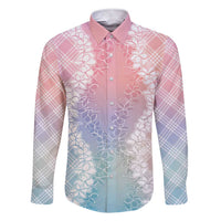 Hawaii Aloha Plumeria Lei Pastel Candy Palaka Family Matching Short Sleeve Bodycon Dress and Hawaiian Shirt LT7 Dad's Shirt - Long Sleeve Pastel - Polynesian Pride