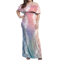 Hawaii Aloha Plumeria Lei Pastel Candy Palaka Off Shoulder Maxi Dress LT7 Women Pastel - Polynesian Pride