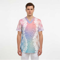 Hawaii Aloha Plumeria Lei Pastel Candy Palaka Scrub Top LT7 - Polynesian Pride
