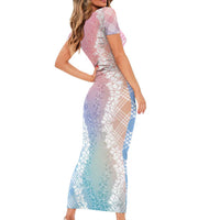 Hawaii Aloha Plumeria Lei Pastel Candy Palaka Short Sleeve Bodycon Dress - Polynesian Pride