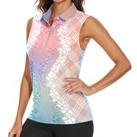 Hawaii Aloha Plumeria Lei Pastel Candy Palaka Women Sleeveless Polo Shirt LT7 - Polynesian Pride