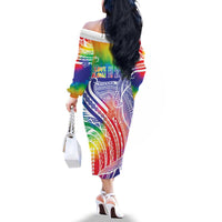 Aloha Pride Rainbow Tie Dye Family Matching Off The Shoulder Long Sleeve Dress and Hawaiian Shirt Humpback Whale - Love is Love
