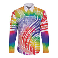 Aloha Pride Rainbow Tie Dye Long Sleeve Button Shirt Humpback Whale - Love is Love LT7 Unisex Colorful - Polynesian Pride