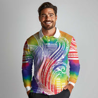 Aloha Pride Rainbow Tie Dye Long Sleeve Polo Shirt Humpback Whale - Love is Love