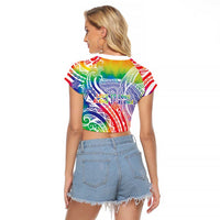 Aloha Pride Rainbow Tie Dye Raglan Cropped T Shirt Humpback Whale - Love is Love