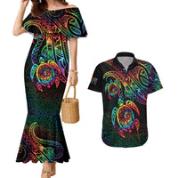 Hawaii Pride Couples Matching Mermaid Dress and Hawaiian Shirt Rainbow Swirls LT7 Colorful - Polynesian Pride