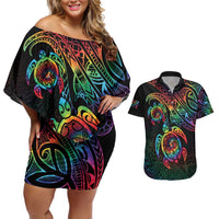 Hawaii Pride Couples Matching Off Shoulder Short Dress and Hawaiian Shirt Rainbow Swirls LT7 Colorful - Polynesian Pride