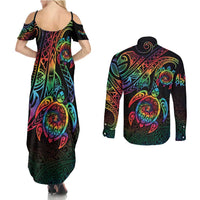 Hawaii Pride Couples Matching Summer Maxi Dress and Long Sleeve Button Shirt Rainbow Swirls LT7 - Polynesian Pride