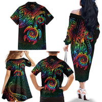 Hawaii Pride Family Matching Off The Shoulder Long Sleeve Dress and Hawaiian Shirt Rainbow Swirls