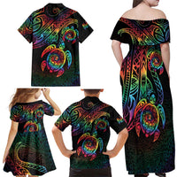 Hawaii Pride Family Matching Off Shoulder Maxi Dress and Hawaiian Shirt Rainbow Swirls