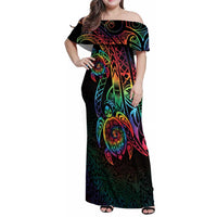 Hawaii Pride Family Matching Off Shoulder Maxi Dress and Hawaiian Shirt Rainbow Swirls