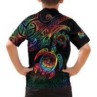 Hawaii Pride Family Matching Off Shoulder Short Dress and Hawaiian Shirt Rainbow Swirls