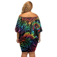 Hawaii Pride Family Matching Off Shoulder Short Dress and Hawaiian Shirt Rainbow Swirls