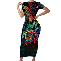 Hawaii Pride Family Matching Short Sleeve Bodycon Dress and Hawaiian Shirt Rainbow Swirls