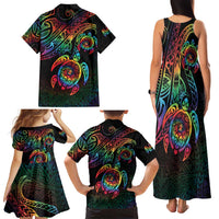 Hawaii Pride Family Matching Tank Maxi Dress and Hawaiian Shirt Rainbow Swirls