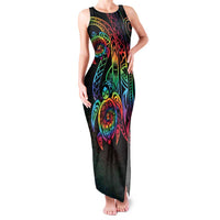 Hawaii Pride Family Matching Tank Maxi Dress and Hawaiian Shirt Rainbow Swirls