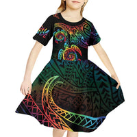 Hawaii Pride Kid Short Sleeve Dress Rainbow Swirls LT7 - Polynesian Pride