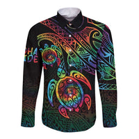 Hawaii Pride Long Sleeve Button Shirt Rainbow Swirls LT7 Unisex Colorful - Polynesian Pride