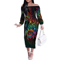 Hawaii Pride Off The Shoulder Long Sleeve Dress Rainbow Swirls