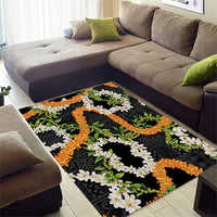 Aloha Festive Hawaii Area Rug Mokihana - Maile and Ilima on Black - Polynesian Pride