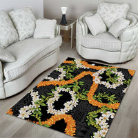 Aloha Festive Hawaii Area Rug Mokihana - Maile and Ilima on Black - Polynesian Pride
