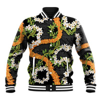 Aloha Festive Hawaii Baseball Jacket Mokihana - Maile and Ilima on Black - Polynesian Pride