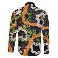 Aloha Festive Hawaii Family Matching Long Sleeve Bodycon Dress and Hawaiian Shirt Mokihana - Maile and Ilima on Black - Polynesian Pride