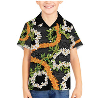 Aloha Festive Hawaii Family Matching Mermaid Dress and Hawaiian Shirt Mokihana - Maile and Ilima on Black - Polynesian Pride