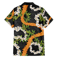 Aloha Festive Hawaii Family Matching Off Shoulder Short Dress and Hawaiian Shirt Mokihana - Maile and Ilima on Black - Polynesian Pride