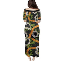 Aloha Festive Hawaii Family Matching Puletasi and Hawaiian Shirt Mokihana - Maile and Ilima on Black - Polynesian Pride