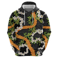 Aloha Festive Hawaii Hoodie Mokihana - Maile and Ilima on Black - Polynesian Pride