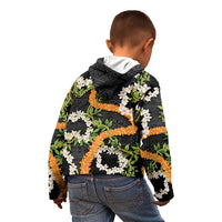 Aloha Festive Hawaii Kid Hoodie Mokihana - Maile and Ilima on Black - Polynesian Pride