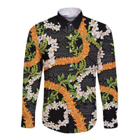 Aloha Festive Hawaii Long Sleeve Button Shirt Mokihana - Maile and Ilima on Black - Polynesian Pride