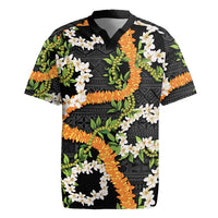 Aloha Festive Hawaii Rugby Jersey Mokihana - Maile and Ilima on Black LT7 Black - Polynesian Pride