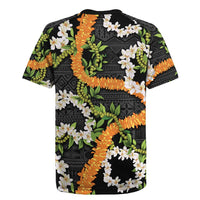 Aloha Festive Hawaii Rugby Jersey Mokihana - Maile and Ilima on Black LT7 - Polynesian Pride