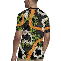 Aloha Festive Hawaii Rugby Jersey Mokihana - Maile and Ilima on Black LT7 - Polynesian Pride