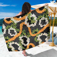 Aloha Festive Hawaii Sarong Mokihana - Maile and Ilima on Black - Polynesian Pride